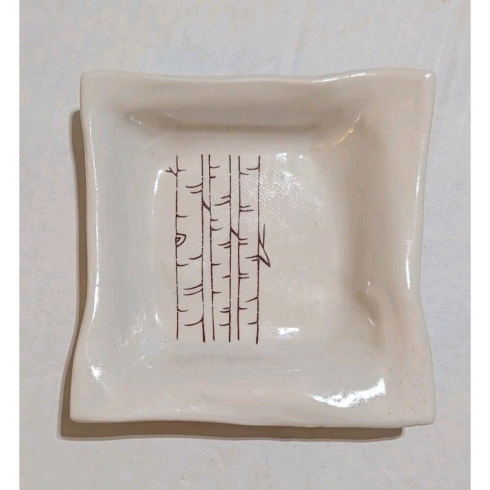 Handmade Ceramic Birch Tree Trinket Dish Square Ring Bowl Made In USA 4"